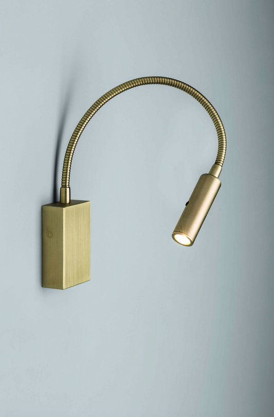 Satin Brass Flexible Bedside Reading Light with Switch on Head - ID 10432