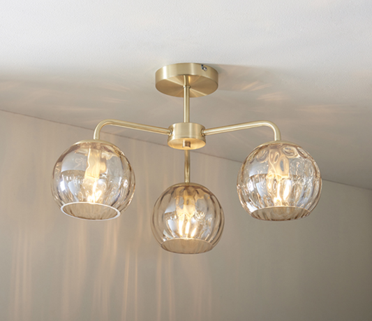 Satin Brass 3 Arm Semi Flush Ceiling Light - ID 10713