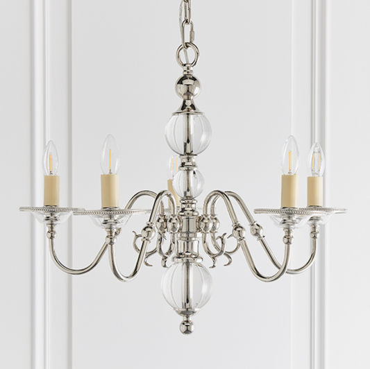 Polished Nickel Flemish Style 5 Arm Chandelier - ID 10814