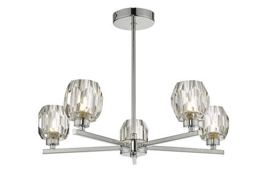 LEN 5 Light Chrome and Glass Semi Flush Ceiling Light ID - 10914