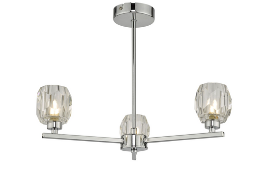 LEN 3 Arm Semi Flush Polished Chrome and Glass Ceiling Light - ID 10915 DISCONTINUED