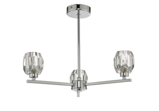 LEN 3 Arm Semi Flush Polished Chrome and Glass Ceiling Light - ID 10915 DISCONTINUED