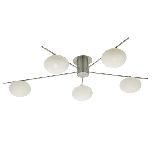 JAS Five Light Semi Flush Ceiling Light In Satin Nickel With Opal Glass - ID 11239