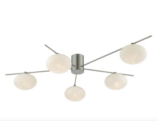 JAS Five Light Semi Flush Ceiling Light In Satin Nickel With Opal Glass - ID 11239