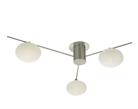 JAS Three Light Semi Flush Ceiling Light In Satin Nickel With Opal Glass - ID 11240