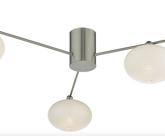 JAS Three Light Semi Flush Ceiling Light In Satin Nickel With Opal Glass - ID 11240