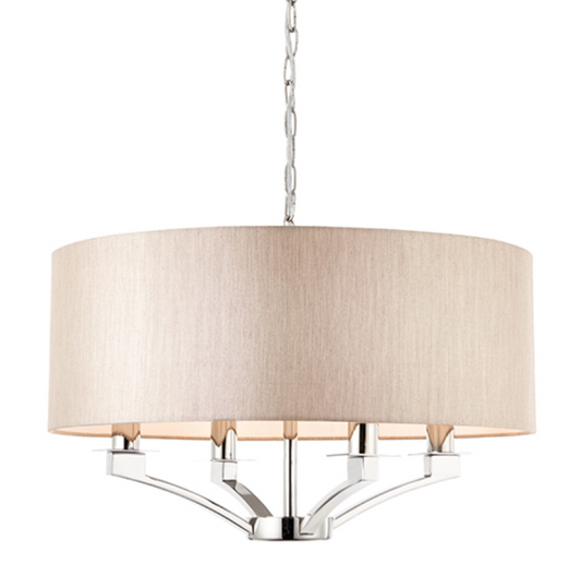 4 Light Polished Nickel Pendant With Beige Drum Shade - ID 10766