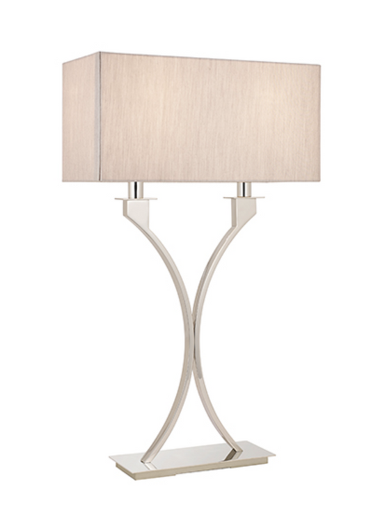 2 Light Polished Nickel & Beige Rectangular Table Lamp - ID 8800