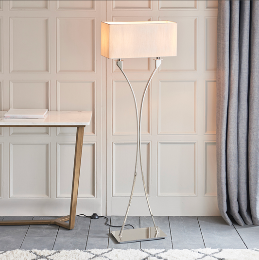 2 Light Polished Nickel & Beige Rectangular Floor Lamp - ID 10406 discontinued