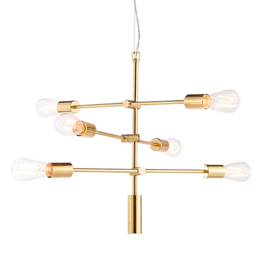 Brushed Brass 6 Arm Chandelier -  ID 10692