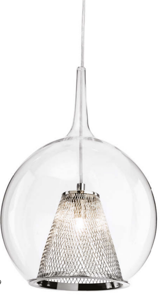 Clear Glass & Chrome Mesh Single Pendant - ID 9579