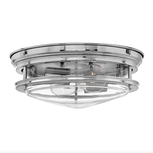 HAD Chrome & Clear Glass Two Lamp Semi Flush IP44 Ceiling Light - 11443