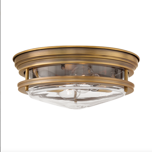 HAD Brushed Bronze & Clear Glass Two Lamp Semi Flush IP44 Ceiling Light - 11444