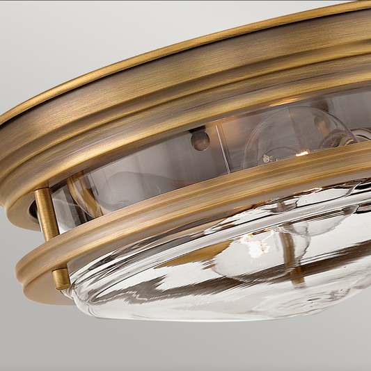 HAD Brushed Bronze & Clear Glass Two Lamp Semi Flush IP44 Ceiling Light - 11444