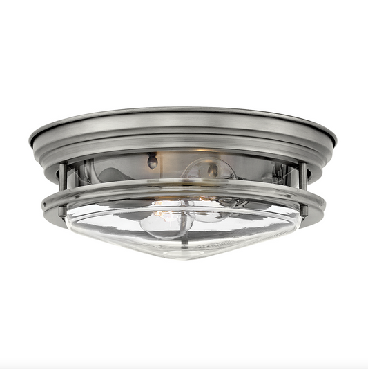 HAD Antique Nickel & Clear Glass Two Lamp Semi Flush IP44 Ceiling Light - 11446