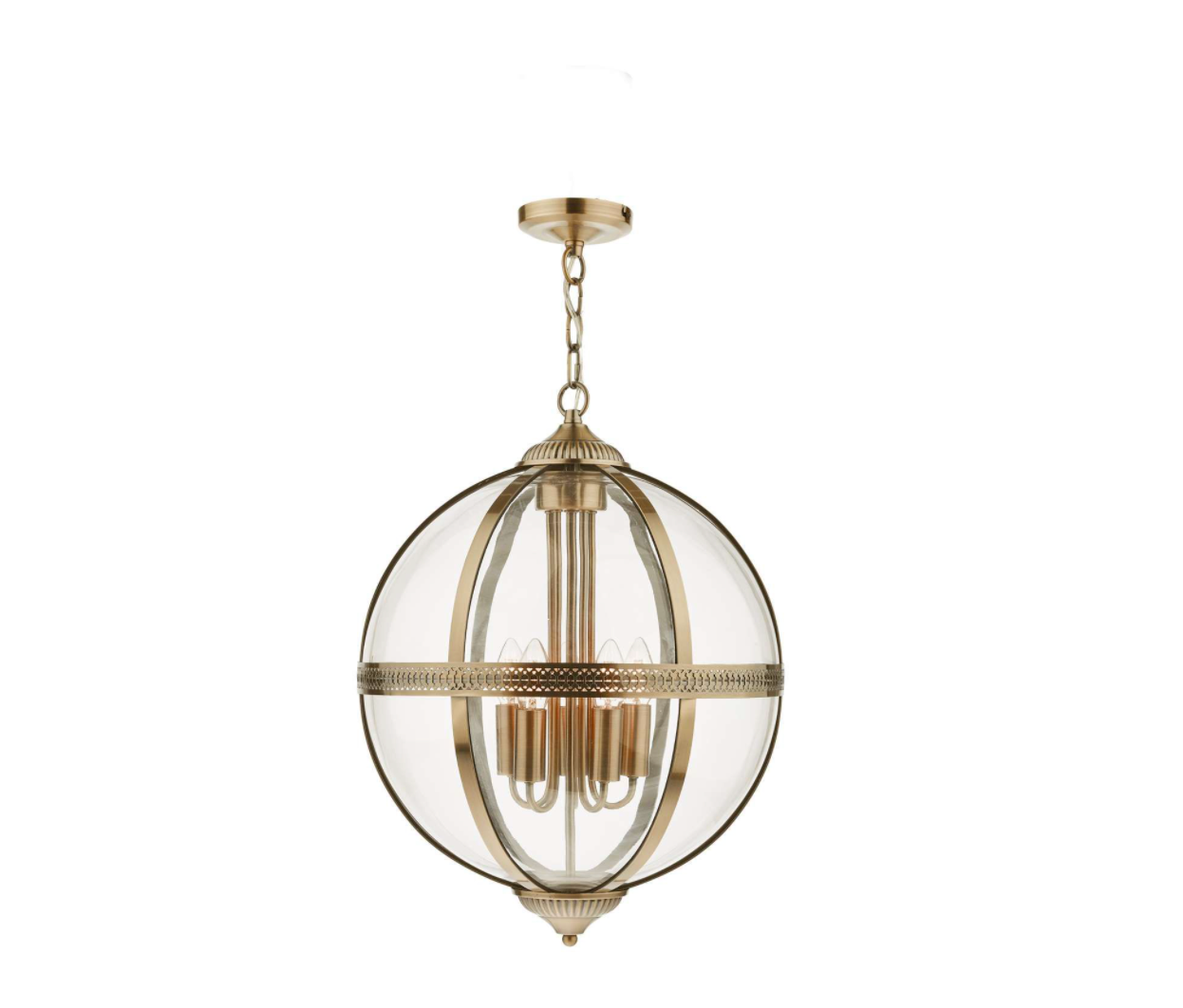 Cannich 5 Light Orb Lantern Pendant In Antique Brass And Clear Glass - ID 11513