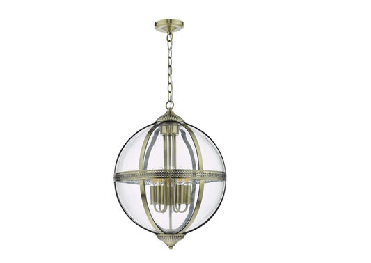 Cannich 5 Light Orb Lantern Pendant In Antique Brass And Clear Glass - ID 11513