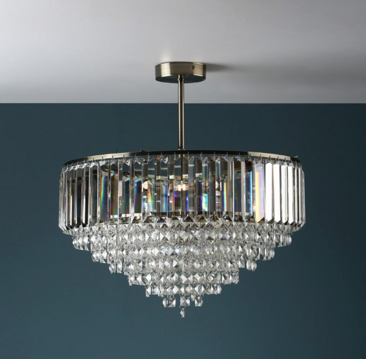 Antique Brass Semi Flush Crystal Ceiling Light (Medium) - ID 10701