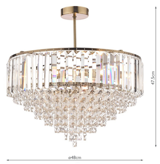 Laura Ashley Antique Brass Semi Flush Crystal Ceiling Light (Medium) - ID 10701