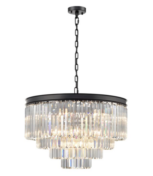 PERO Circular Tiered Small 65cm Black Metal & Crystal Pendant - ID 11591