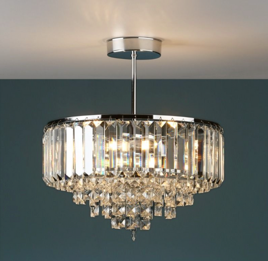 Laura Ashley Vienna, Semi Flush Crystal Ceiling Light, Chrome (Small) - ID 11337