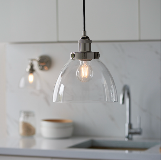 Bright Nickel Resto Pendant With Clear Glass - ID 11713