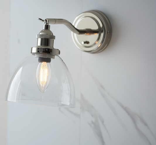 Bright Nickel Resto wall light with clear glass - ID 11717