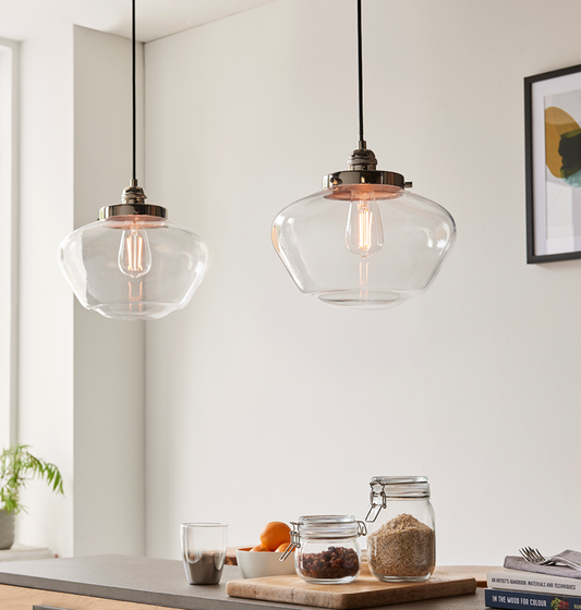 Timeless bright nickel pendant with clear glass - ID 11727