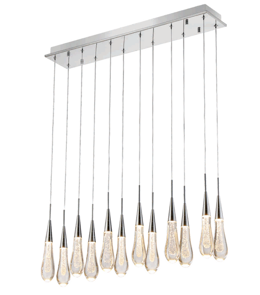 TOR Glass Droplet 12 Light Linear Pendant With Chrome Detailing - ID 11486