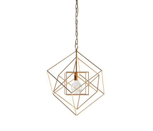 Medium Gold Leaf Angular Framed Single Pendant - ID 11754