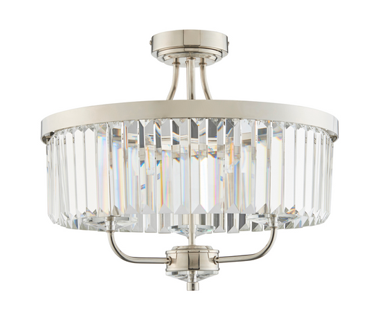 Round Bright Nickel Cut Glass Semi-Flush - ID 11747