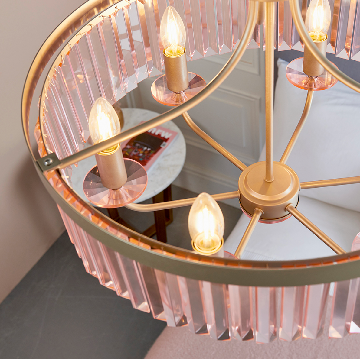 Round champagne and rose pink cut glass chandelier - ID 11743