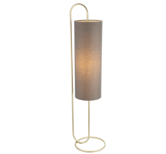 Oval structural antique brass floor light with grey fabric shade - ID 11394