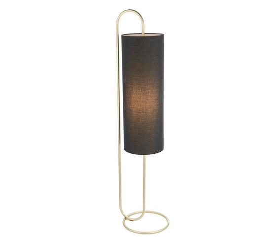 Oval structural antique brass floor light with black fabric shade - ID 11393