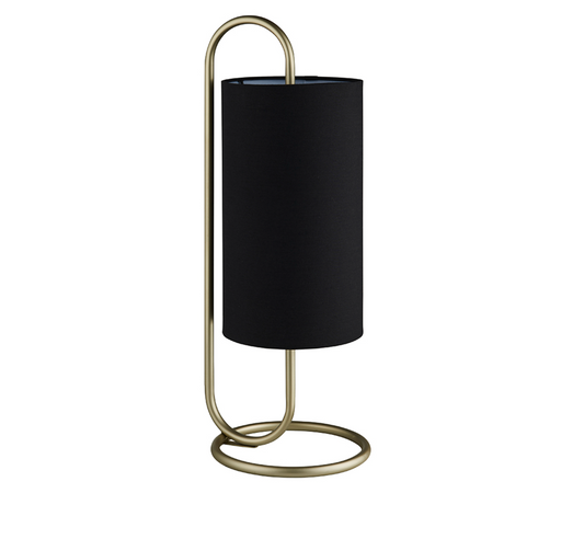 Oval structural antique brass table light with black fabric shade - ID 11391