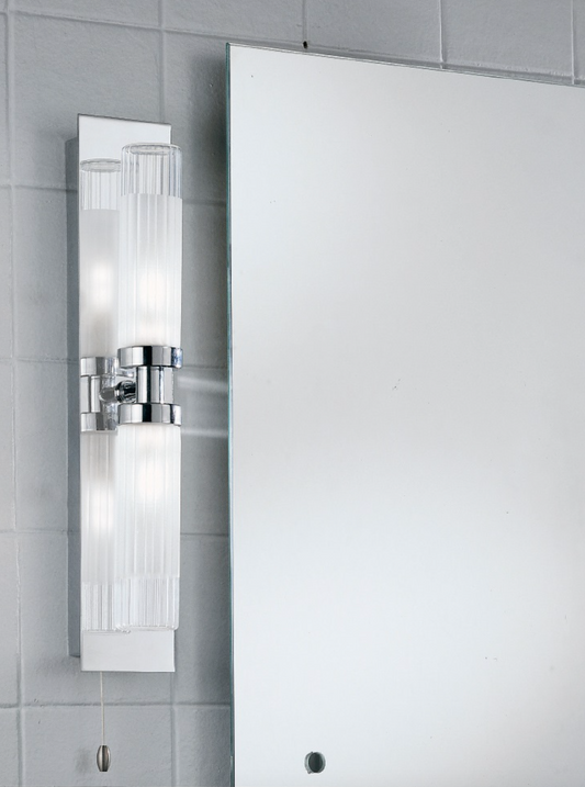 Polished Chrome and Ribbed Glass Double Bathroom Wall Light - ID 2360