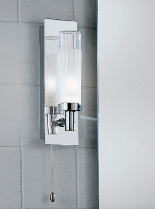 Polished Chrome and Ribbed Glass Single Bathroom Wall Light - ID 2359