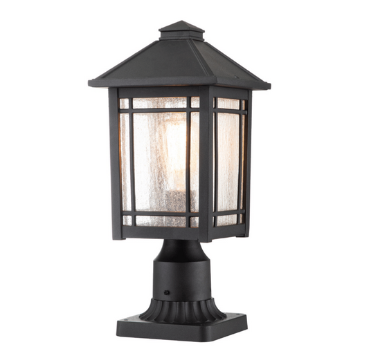CED Black and Seeded Glass Pedestal Lantern - ID 11968