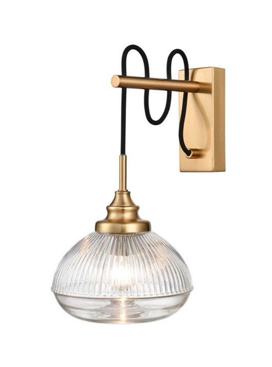 ACO Clear Ribbed Glass & Brushed Brass Finish Single Wall Light - ID 12004