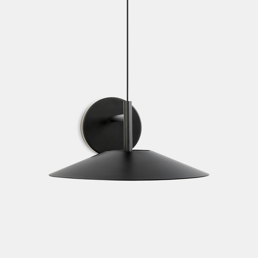 Hat Matt Black Wall Light With Round Shallow Cone Shade - ID