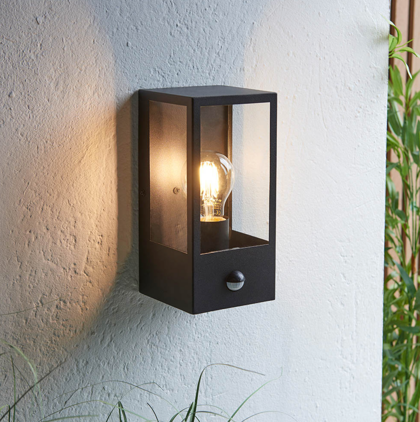 Hadlow PIR Outdoor Box Lantern In Black - ID 12055