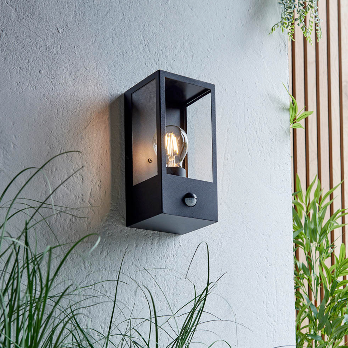 Hadlow PIR Outdoor Box Lantern In Black - ID 12055