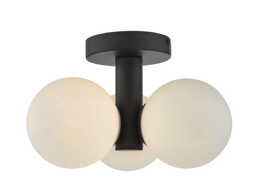 Bathroom 3 light Opal Flush, Black