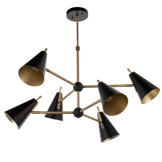 Mid Century 6 light pendant, Matt Black & Gold - ID 12064