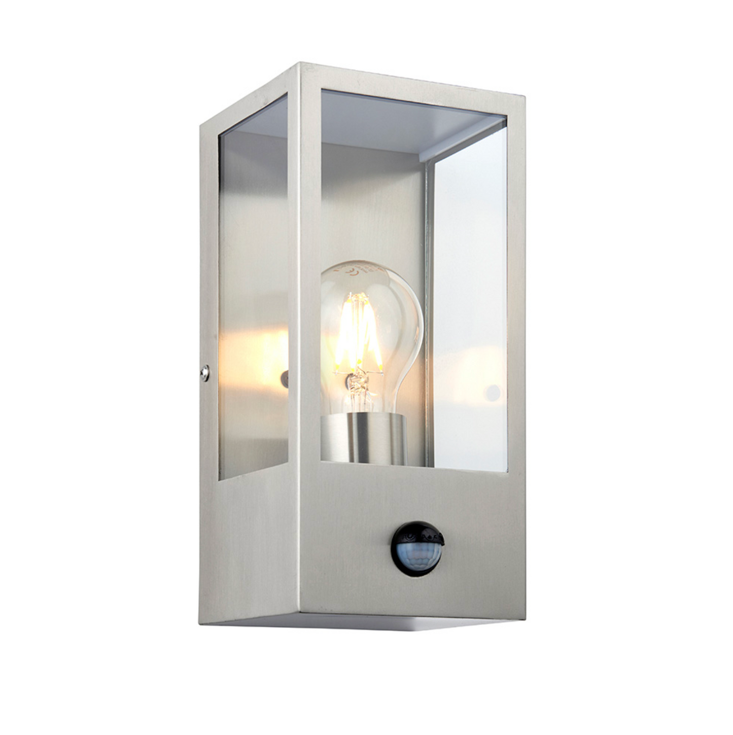 Hadlow PIR Outdoor Box Lantern Brushed Stainless Steel - ID 12069