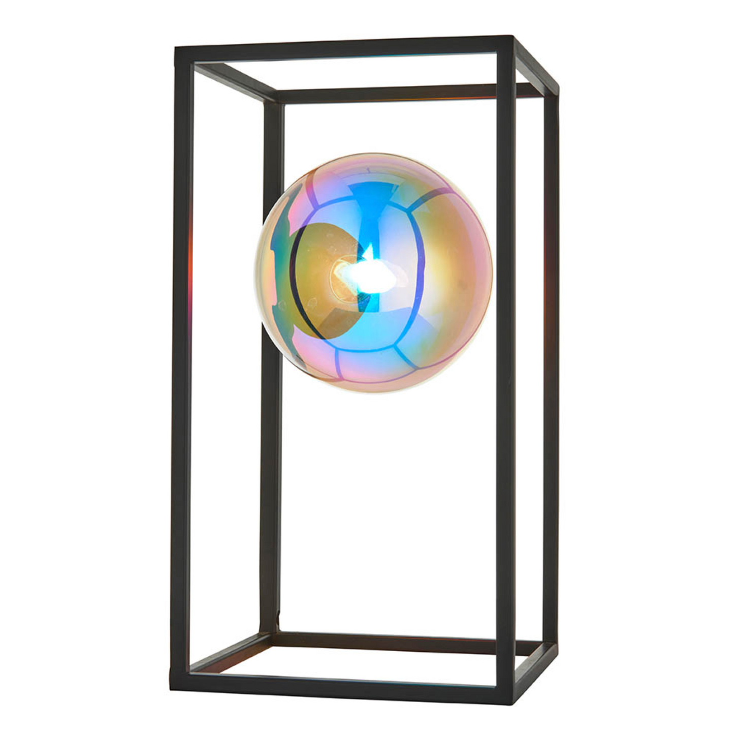 Matt Black Open Frame Table Light With Iridescent Glass - ID 12103