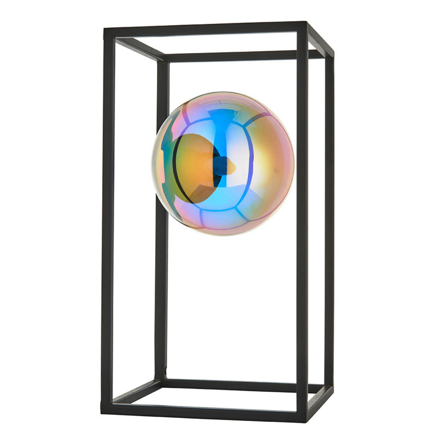 Matt Black Open Frame Table Light With Iridescent Glass - ID 12103