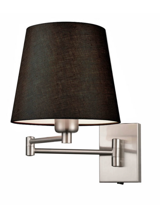 Satin Nickel Swing Arm Switched Wall Bracket, Black Shade - ID 12127