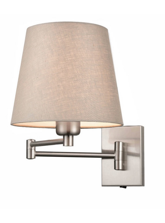 Satin Nickel Swing Arm Switched Wall Bracket, Taupe Shade - ID 12128