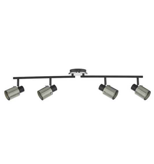 Four Light Spotlight Bar, Brushed Nickel & Matt Black - ID 12008